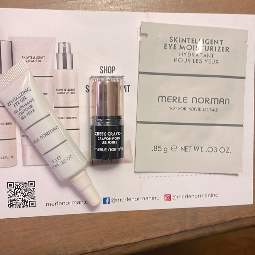 Merle Norman, skintelligent eye moisturizer, revitalizing eye gel, cheek crayon